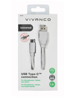 VIVANCO Kabel USB-A type C, USB 2.0, wit 1,2