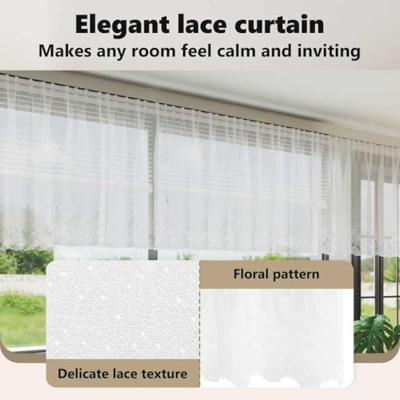 VidaXL Kantgordijn met gordijnen bloemen wit 100 x 400 cm polyester