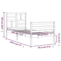 Bedframe met hoofdbord massief hout 90x200 cm - thumbnail