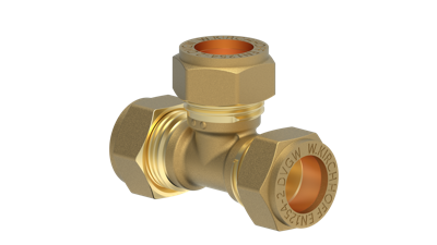 Kirchhoff Messing T-stuk, blank, 15 mm, klemkoppeling voor koperen buis - 989453217