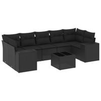 8-delige Loungeset met kussens poly rattan zwart - thumbnail