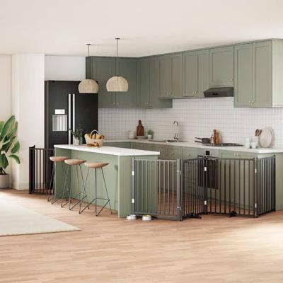 Hondenhek inklapbaar 8 panelen 640 cm populierenhout zwart