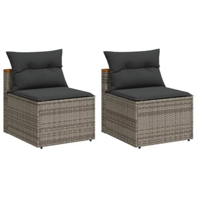 Tuinbanken 2 st zonder armleuning met kussens poly rattan grijs - thumbnail