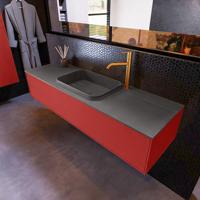 Badkamermeubelset Mondiaz Erin 150 cm met 1 Lade met RIDGE Wastafel Midden Dark grey met 1 kraangat Greeploos Mat Fire - thumbnail