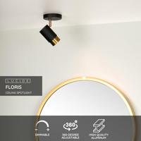 Lucide FLORIS - Plafondspot - Ø 10 cm - 1xGU10 - Zwart - thumbnail