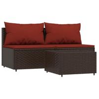 3-delige Loungeset met kussens poly rattan bruin - thumbnail