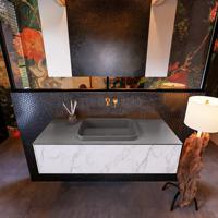 Badkamermeubelset Mondiaz Erin 120 cm met 1 Lade met RIDGE Wastafel Midden Dark grey Zonder Kraangaten Greeploos Mat Carrara - thumbnail