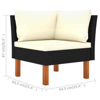 Tuinbank 3-zits met kussens poly rattan zwart