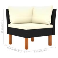 Tuinbank 3-zits met kussens poly rattan zwart - thumbnail