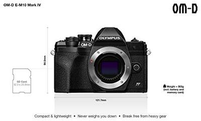 Olympus OM-D E-M10 Mark IV Micro Four-Thirds-systeemcamera, 20 MP sensor, 5-assige beeldstabilisatie, zelfportret-lcd-scherm, elektronische zoeker, 4K-video, krachtige AF, wifi, zwart
