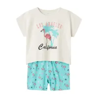 Meisjes shortama - Flamingo - Biologisch katoenen meisjes pyjama - shortama kind - thumbnail