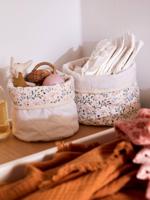 Set van 2 omkeerbare manden BLOEMEN beige - thumbnail