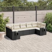 7-delige Loungeset met kussens poly rattan zwart - thumbnail