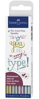 Faber Castell FC-167304 Tekenstift Faber-Castell Pitt Artist Pen Metallic 4-delig Etui