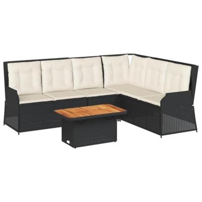 5-delige Loungeset met kussens poly rattan zwart 5-delige Loungeset met kussens poly rattan zwart
