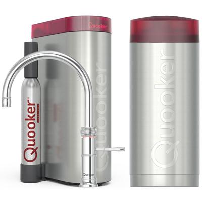 Quooker Classic Fusion Round Keukenkraan Set - Kokend Warm- en Koud Water - Chroom - Inclusief COMBI Reservoir & CUBE - Direct Gekoeld Bruisend Water