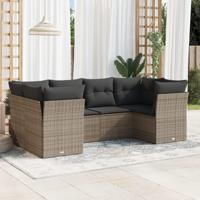 6-delige Loungeset met kussens poly rattan grijs - thumbnail