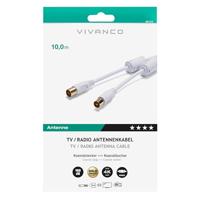 Vivanco Antenne Aansluitkabel [1x Antennebus 75 Ω - 1x Antennestekker 75 Ω] 10.00 m 100 dB Vergulde steekcontacten, Met Ferrietkern Wit - thumbnail