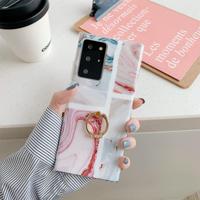 Voor Samsung Galaxy A51 Ocean Wave Coral IMD Glossy Marble Phone Case met ringhouder (Pink Blue) - thumbnail