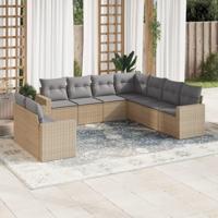 9-delige Loungeset met kussens poly rattan beige - thumbnail