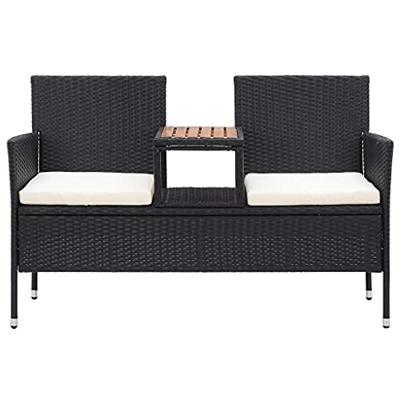 Tuinbank 2-zits met tafeltje 143 cm poly rattan zwart Tuinbank 2-zits met tafeltje 143 cm poly rattan zwart