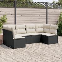 6-delige Loungeset met kussens poly rattan zwart - thumbnail