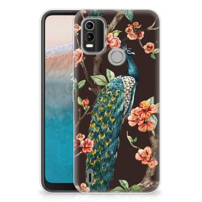 Nokia C21 Plus | TPU Hoesje | Pauw met Bloemen Nokia C21 Plus | TPU Hoesje | Pauw met Bloemen