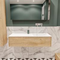 Mondiaz Lush Cloud badmeubel Washed oak 120 cm 1 lade solid surface enkele spoelbak rechts zonder kraangat - thumbnail