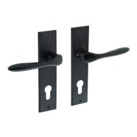 Deurkruk Banaan met schild 181x41x7mm profielcilindergat 72mm mat zwart - thumbnail