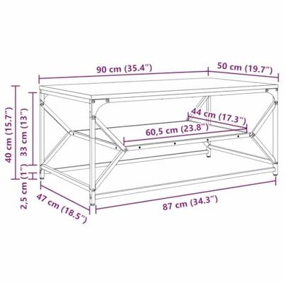 Salontafel Oud hout 90 x 50 x 40 cm Engineered hout en staal