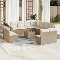 12-delige Loungeset met kussens poly rattan beige - thumbnail