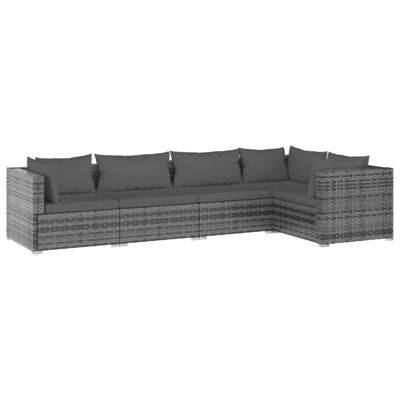 5-delige Loungeset met kussens poly rattan grijs