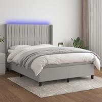Boxspring met matras en LED stof lichtgrijs 140x200 cm - thumbnail