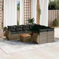 9-delige Loungeset met kussens poly rattan grijs - thumbnail