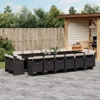 17-delige Tuinset met kussens poly rattan zwart - thumbnail