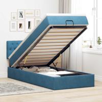 Ottoman bed met matras 100x200 cm fluweel donkerblauw - thumbnail