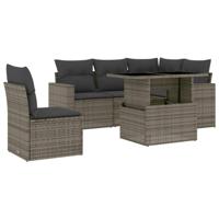 6-delige Loungeset met kussens poly rattan grijs - thumbnail