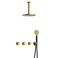 Hotbath Cobber X - CX7067 - Inbouw Regendoucheset - Geborsteld Messing PVD - 2 Stopkranen - Thermostatisch - Plafondbuis 15 cm - Hoofddouche 200 mm - Ronde Handdouche 3 Standen - Waterbesparend - thumbnail