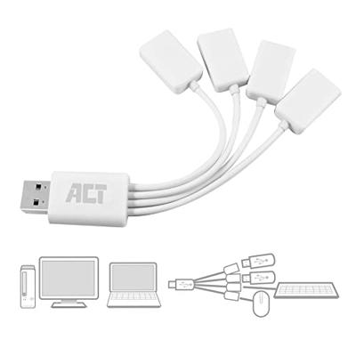 ACT AC6210 USB Hub 2.0 | 4x USB-A | Flexibel | Wit | 8 cm