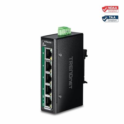 TRENDnet TI-PGLC50 5-poorts Gigabit PoE+ industriële DIN-rail Mini Switch