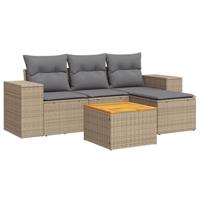 5-delige Loungeset met kussens poly rattan beige - thumbnail