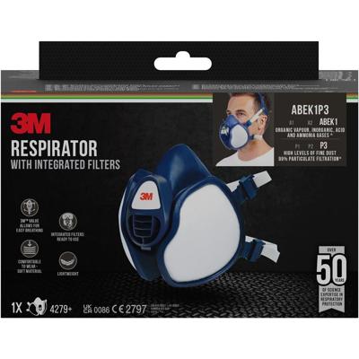 3M mondmasker met geïntegreerde filters, herbruikbaar, biedt ABEK1P3 ademhalingsbescherming