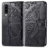 Butterfly Love bloemen reliëf horizontale Flip lederen case voor Huawei P30 met houder & kaartsleuven & portemonnee & Lanyard (zwart) - thumbnail