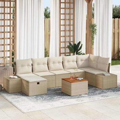 Tuinbankenset met kussen met opslag 8 pcs Beige poly rattan
