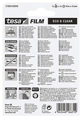 tesa 57969-00000-01 tesafilm Eco & Clear Transparant (l x b) 10 m x 15 mm 1 stuk(s) tesa 57969-00000-01 tesafilm Eco & Clear Transparant (l x b) 10 m x 15 mm 1 stuk(s)