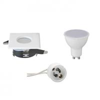 LED Inbouwspot Set - Vierkant Mat Wit - GU10 Fitting - 6W - Waterdicht IP65 - Koud Wit 6400K - thumbnail