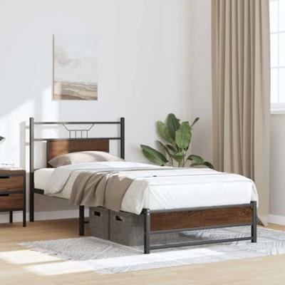 Bedframe zonder matras bewerkt hout bruin eikenkleur 75x190 cm Bedframe zonder matras bewerkt hout bruin eikenkleur 75x190 cm