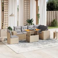 7-delige Loungeset met kussens poly rattan beige - thumbnail