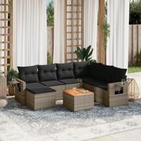 8-delige Loungeset met kussens poly rattan grijs - thumbnail