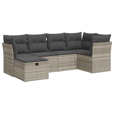 6-delige Loungeset met kussens poly rattan lichtgrijs